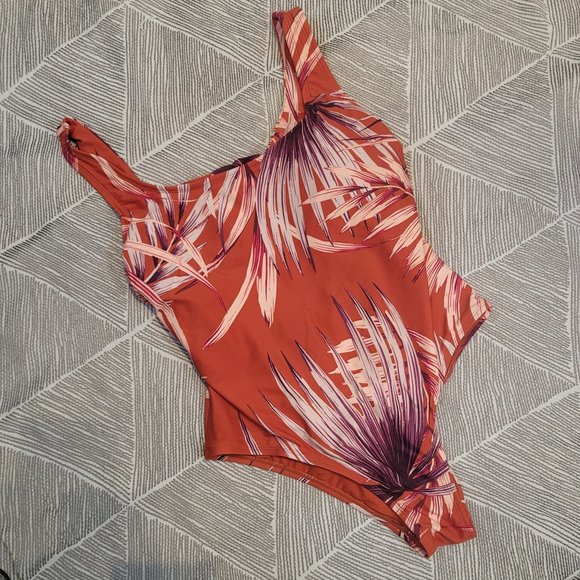 Kona Sol Orange Tropical Palm One Piece Suit - Picture 3 of 4